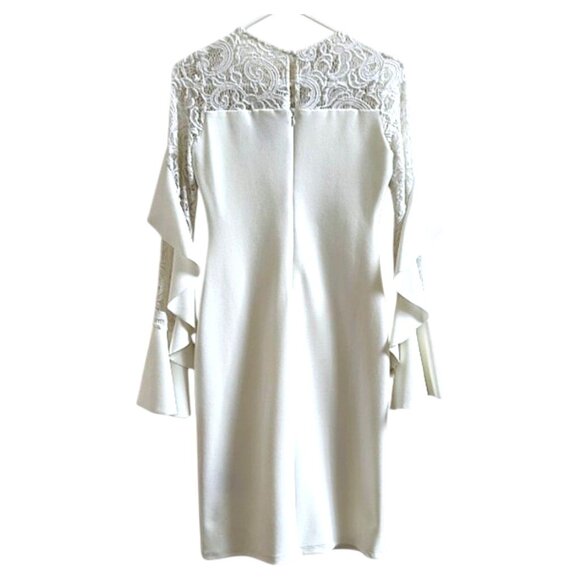 Betsy & Adam White Lace Ruffle Sheath Dress 2 Bridal Cocktail Wedding Guest - Picture 9 of 9